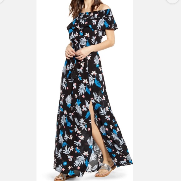 ❗️SALE❗️BAND OF GYPSIES NWT Floral Off-the-Shoulder Maxi Dress - Picture 1 of 4